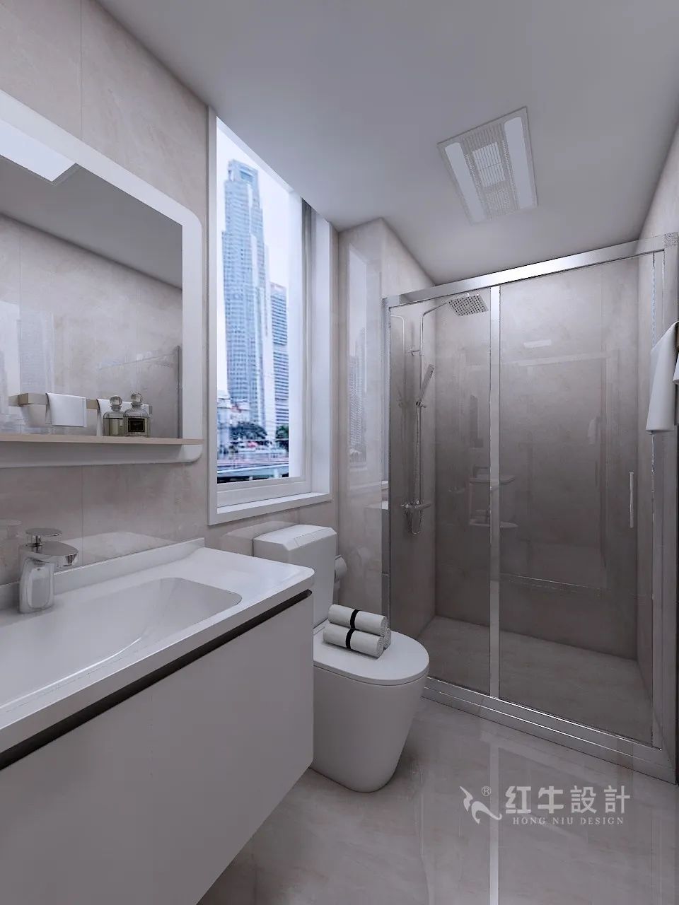 高灵慧_红牛设计--中垠紫金官邸89㎡（A户型）现代中式10效果图欣赏_主卫